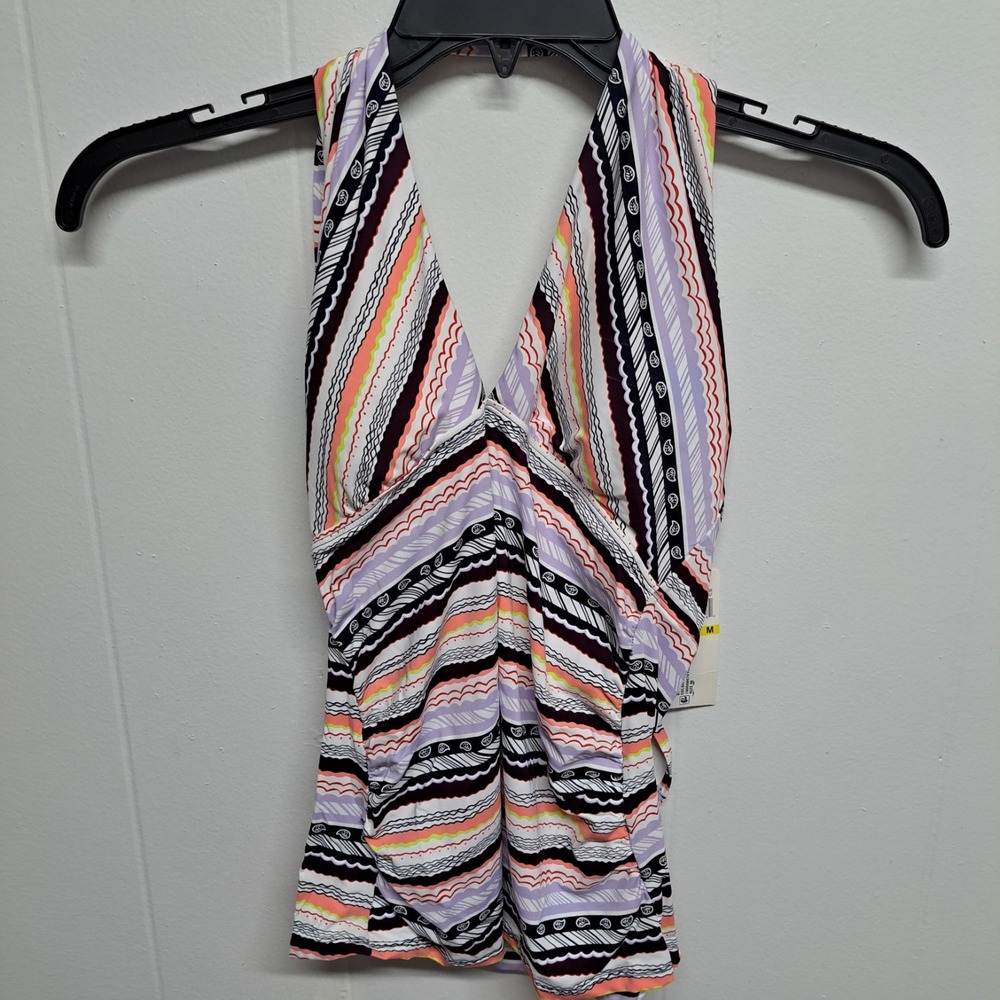 Anne Cole Women's Keyhole Halter Tankini‎ Swim Top Multicolor Size M